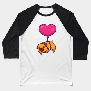 Cute Dog With Love Balloon Cartoon Baseball T-Shirt